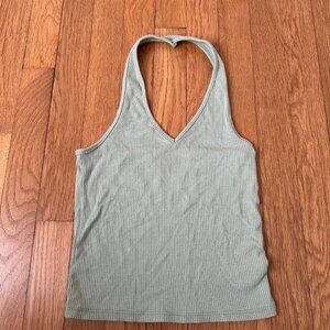 American Eagle Light Green Ribbed Knit Halter Top Women’s Size Small